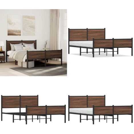 Giroletto senza Materasso in Metallo Rovere Marrone 140x190 cm - Letto con testiera - Letto con pediera