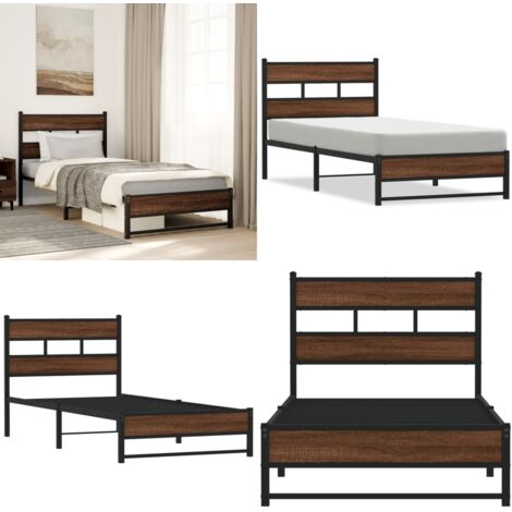 Giroletto senza Materasso in Metallo Rovere Marrone 75x190 cm - Letto in acciaio - Letto con struttura in metallo