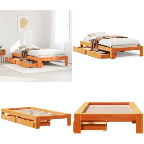 Giroletto senza Materasso Marrone Cera 100x200 cm Legno di Pino - Letto con rete a doghe - Letto con cassetti