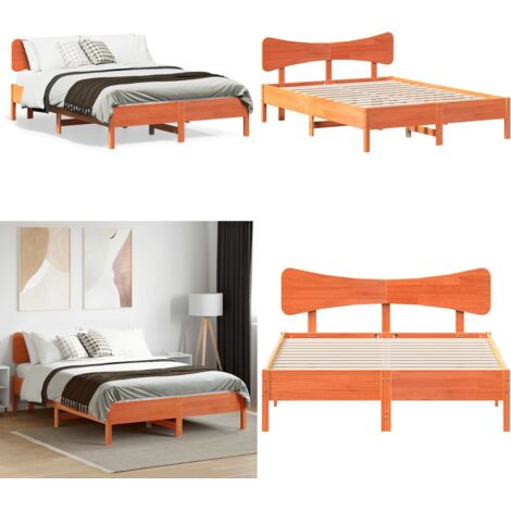 Giroletto senza Materasso Marrone Cera 135x190 cm Legno di Pino - Letto in legno - Letto con testiera