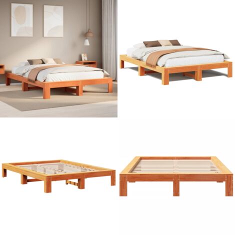 Giroletto senza Materasso Marrone Cera 140x200cm Massello Pino - Letto con telaio in legno - Letto con base a doghe