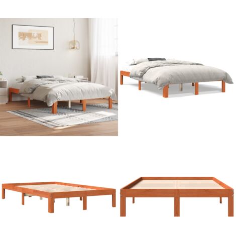 Giroletto senza Materasso Marrone Cera 140x200cm Massello Pino - Letto in legno - Letto con doghe