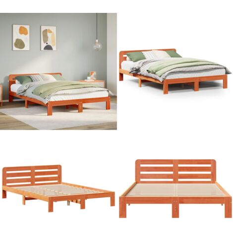 Giroletto senza Materasso Marrone Cera 140x200cm Massello Pino - Letto in legno - Letto con testiera