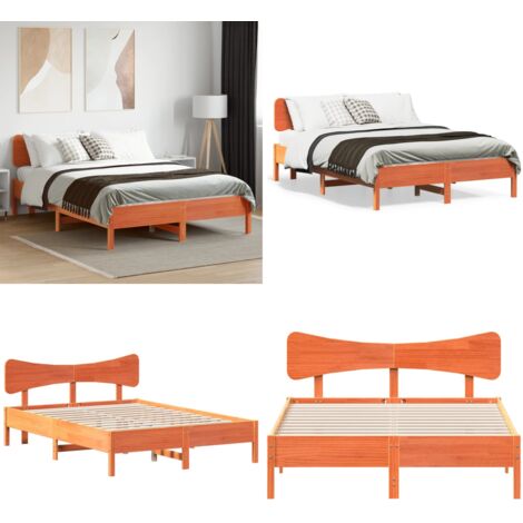 Giroletto senza Materasso Marrone Cera 150x200 cm Legno di Pino - Letto in legno - Letto con testiera