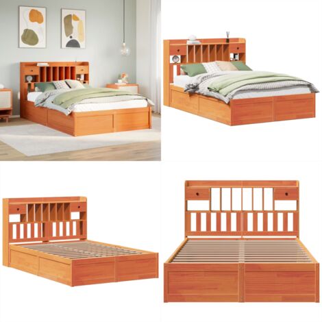 Giroletto senza Materasso Marrone Cera 150x200 cm Legno di Pino - Testiera letto - Letto con testiera