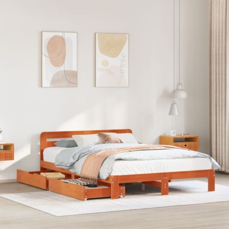 Giroletto senza Materasso Marrone Cera 150x200 cm Legno di Pino vidaXL