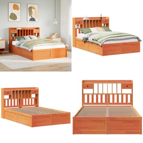 Giroletto senza Materasso Marrone Cera 160x200 cm Legno di Pino - Testiera letto - Letto con testiera