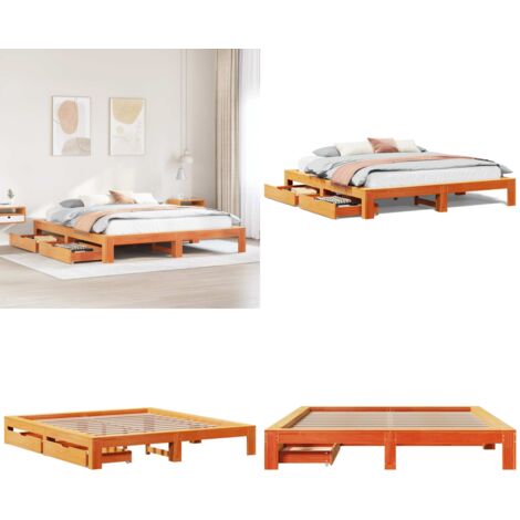 Giroletto senza Materasso Marrone Cera 180x200 cm Legno di Pino - Letto con cassetti - Letto con rete a doghe