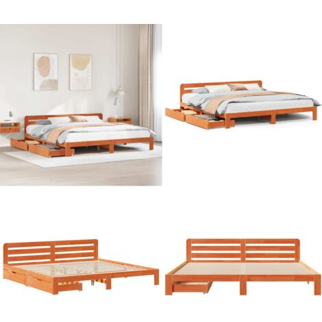 Giroletto senza Materasso Marrone Cera 180x200 cm Legno di Pino - Letto con cassetto - Letto con base a doghe