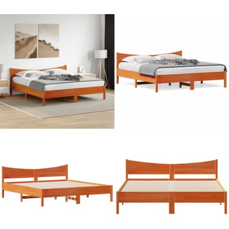 Giroletto senza Materasso Marrone Cera 180x200 cm Legno di Pino - Letto con testata in legno - Letto senza materasso
