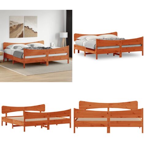 Giroletto senza Materasso Marrone Cera 180x200 cm Legno di Pino - Letto in legno - Letto con testiera