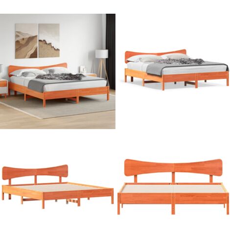 Giroletto senza Materasso Marrone Cera 180x200 cm Legno di Pino - Letto in legno - Letto con testiera