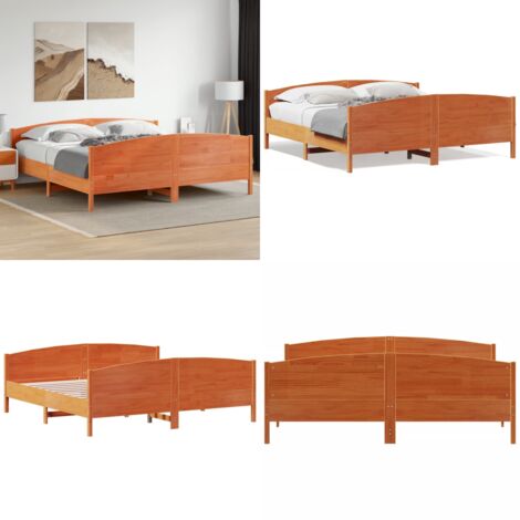 Giroletto senza Materasso Marrone Cera 180x200 cm Legno di Pino - Letto in legno - Letto con testiera