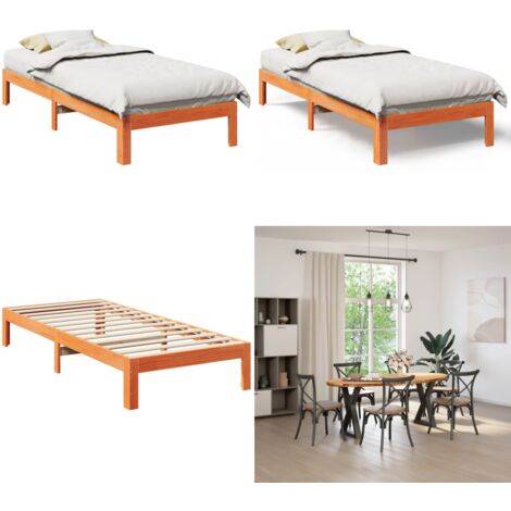 Giroletto senza Materasso Marrone Cera 90x200 cm Massello Pino - Letto con telaio in legno - Letto con doghe