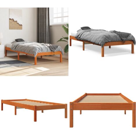 Giroletto senza Materasso Marrone Cera 90x200 cm Massello Pino - Letto in legno - Letto con doghe