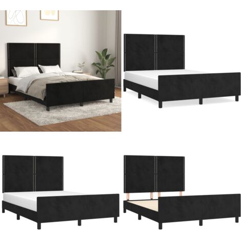 Giroletto senza Materasso Nero 140x190 cm in Velluto - Letto con testiera - Testiera per letto