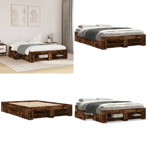 Giroletto senza Materasso Rovere Fumo 120x190 cm in Truciolato - Letto con cassetti - Letto con base a doghe