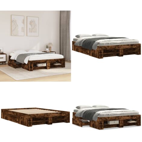 Giroletto senza Materasso Rovere Fumo 140x190 cm in Truciolato - Letto con cassetti - Letto con base a doghe