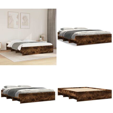 Giroletto senza Materasso Rovere Fumo 150x200 cm in Truciolato - Letto con base a doghe - Letto con vani