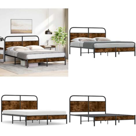 Giroletto senza Materasso Rovere Fumo 160x200 cm in Truciolato - Letto con testiera - Letto senza materasso