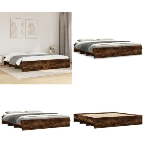 Giroletto senza Materasso Rovere Fumo 200x200 cm in Truciolato - Letto con base a doghe - Materasso in legno