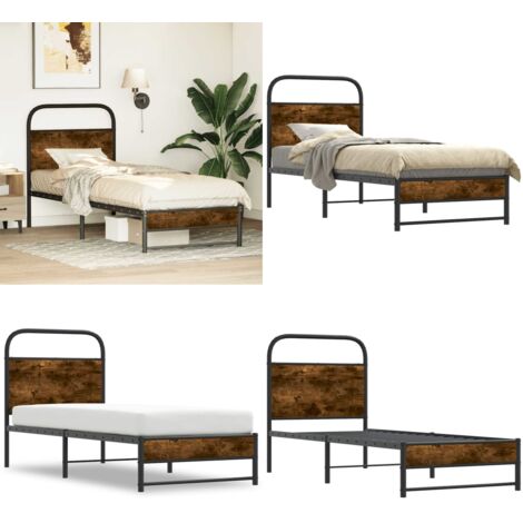 Giroletto senza Materasso Rovere Fumo 80x200 cm in Truciolato - Letto con testiera - Letto senza materasso