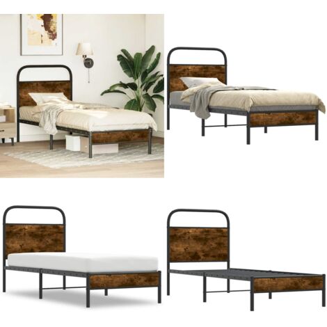 Giroletto senza Materasso Rovere Fumo 80x200 cm in Truciolato - Letto con testiera - Letto senza materasso