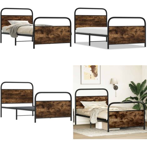 Giroletto senza Materasso Rovere Fumo 90x190 cm in Truciolato - Letto con testiera - Letto con pediera