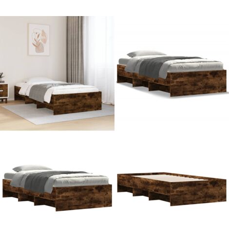 Giroletto senza Materasso Rovere Fumo 90x200 cm in Truciolato - Letto con base a doghe - Letto con vani
