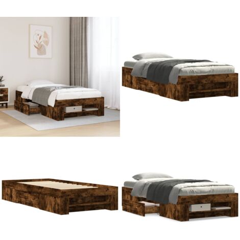 Giroletto senza Materasso Rovere Fumo 90x200 cm in Truciolato - Letto con cassetti - Letto con doghe