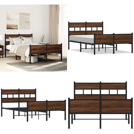Giroletto senza Materasso Rovere Marrone 120x200 cm Truciolato - Letto con struttura in acciaio - Letto con doghe in metallo