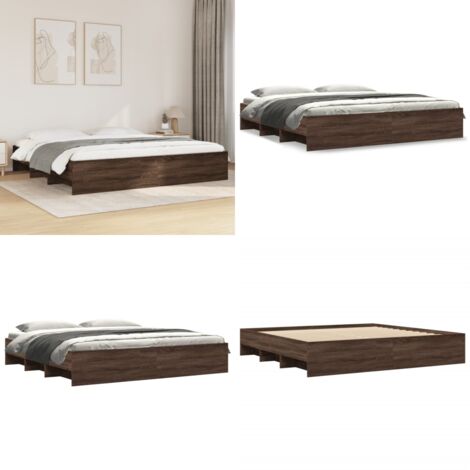 Giroletto senza Materasso Rovere Marrone 200x200 cm Truciolato - Letto con base a doghe - Letto con vani