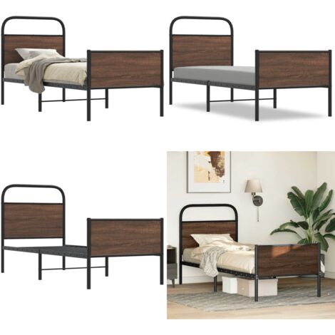 Giroletto senza Materasso Rovere Marrone 80x200cm in Truciolato - Letto con testiera - Letto con pediera
