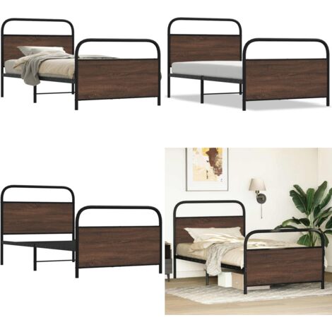 Giroletto senza Materasso Rovere Marrone 90x200cm in Truciolato - Letto con testiera - Letto con pediera
