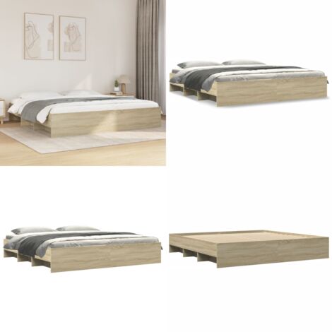 Giroletto senza Materasso Rovere Sonoma 200x200cm in Truciolato - Letto con base a doghe - Letto in truciolato