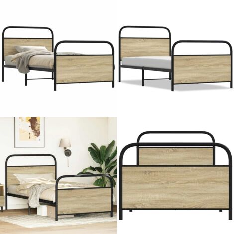 Giroletto senza Materasso Rovere Sonoma 90x190 cm in Truciolato - Letto con testiera - Letto con pediera