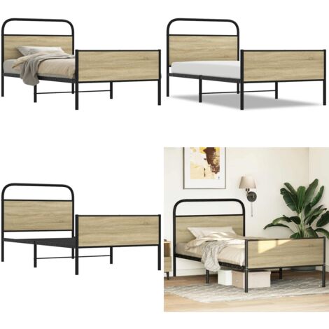 Giroletto senza Materasso Rovere Sonoma 90x200 cm in Truciolato - Letto con testiera - Letto con pediera