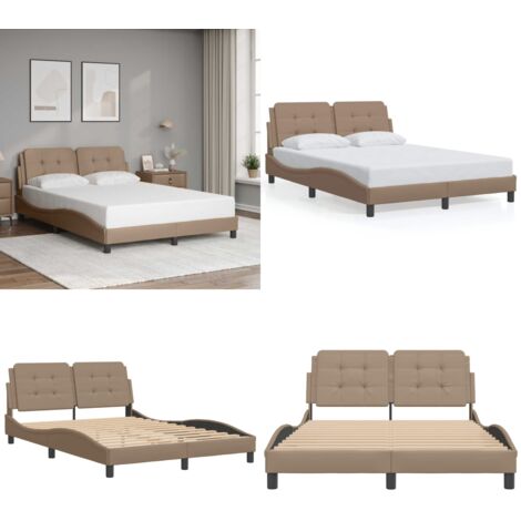 Giroletto senza Materasso Zadar Cappuccino 140x190 cm in Similpelle - Letto con testiera - Cuscino testiera