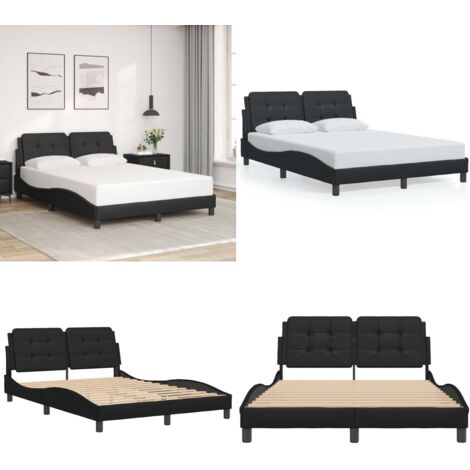 Giroletto senza Materasso Zadar Nero 140x190 cm in Similpelle - Letto con testiera - Cuscino testiera