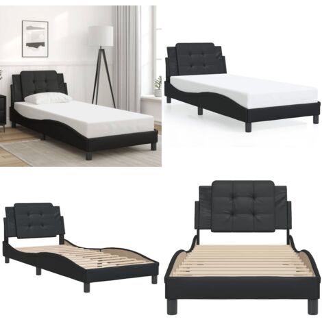 Giroletto senza Materasso Zadar Nero 80x200 cm in Similpelle - Letto con testiera - Cuscino testata