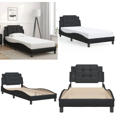 Giroletto senza Materasso Zadar Nero 90x190 cm in Similpelle - Letto con testiera - Cuscino testata