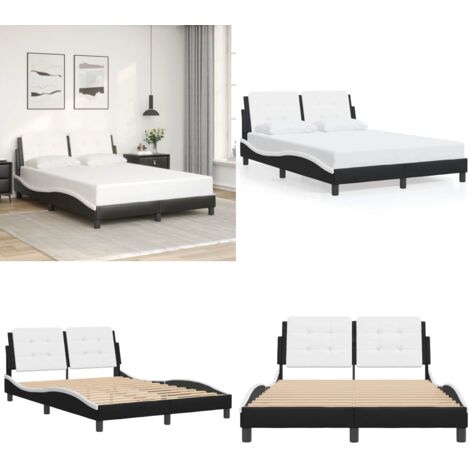 Giroletto senza Materasso Zadar Nero e Bianco 140x190 cm in Similpelle - Letto con testiera - Cuscino testiera
