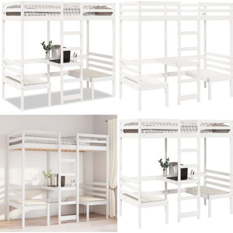 Giroletto Soppalco con Scrivania e Sedie Bianco 90x190cm Pino - Scrivania - Sedie