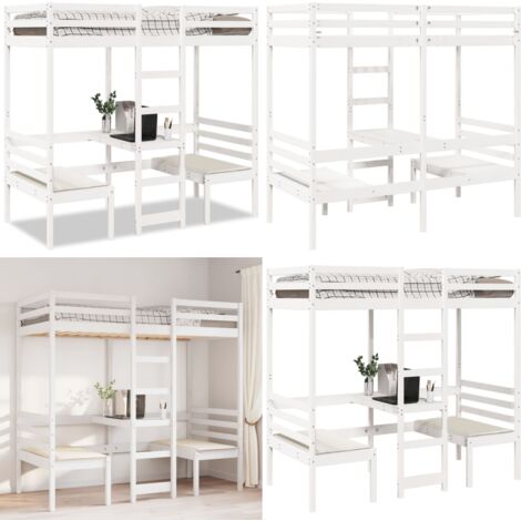 Giroletto Soppalco con Scrivania e Sedie Bianco 90x200cm Pino - Scrivania - Sedie