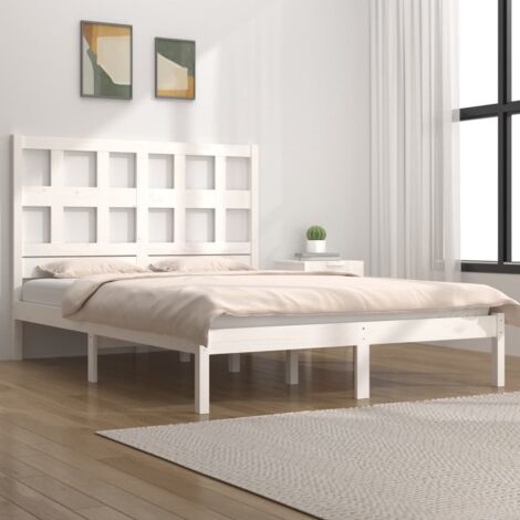 LETTO MATRIMONIALE TESTATA TRAFORATA IN LEGNO MASSELLO LACCATO BIANCO/NOCE  2173