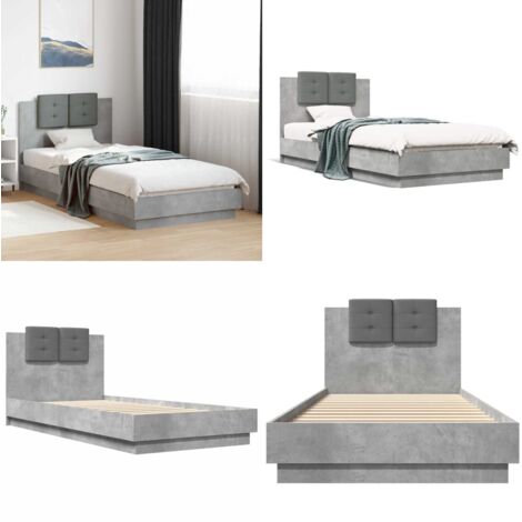 Giroletto Testiera Grigio Cemento 90x200 cm Legno Multistrato - Letto con testiera - Letto in legno