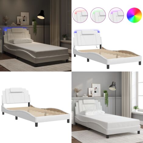Giroletto Viana con LED senza Materasso Bianco 100x200 cm - Cuscino testiera - Luci LED