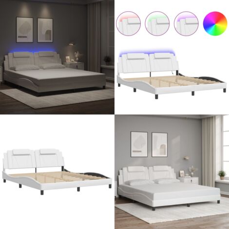 Giroletto Viana con LED senza Materasso Bianco 180x200 cm - Cuscino testiera - Luci LED