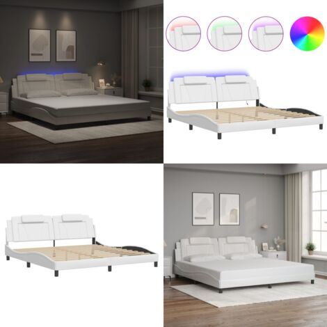 Giroletto Viana con LED senza Materasso Bianco 200x200 cm - Cuscino testiera - Luci LED