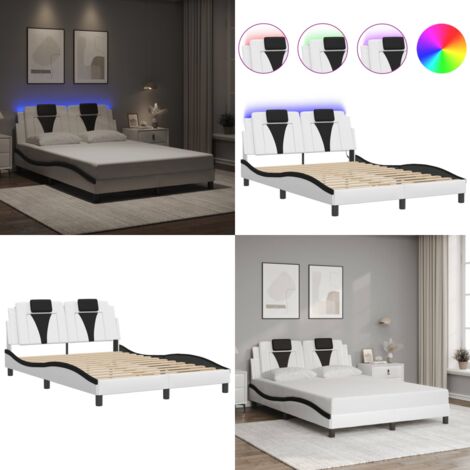 Giroletto Viana con LED senza Materasso Bianco e Nero 120x200 cm - Cuscino testiera - Luci LED